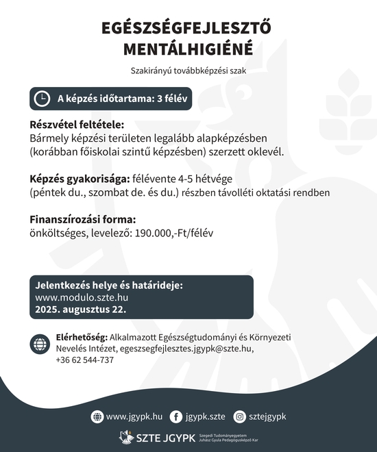 egészségfejlesztő mentálhigiénikus szakirányú továbbképzési szak