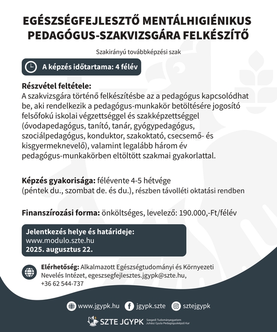 egészségfejlesztő mentálhigiénikus pedagógus szakvizsga