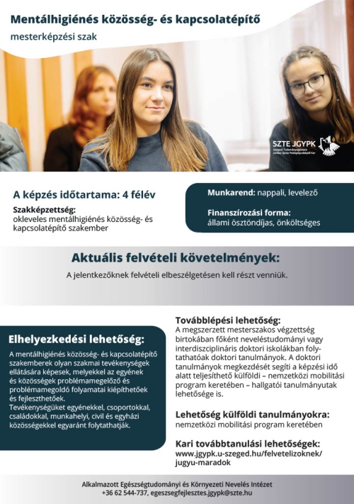 Mentálhigiénés közösség- és kapcsolatépítő mesterszak