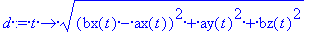 d := proc (t) options operator, arrow; sqrt((bx(t)-...