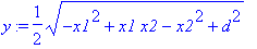 y := 1/2*sqrt(-x1^2+x1*x2-x2^2+d^2)